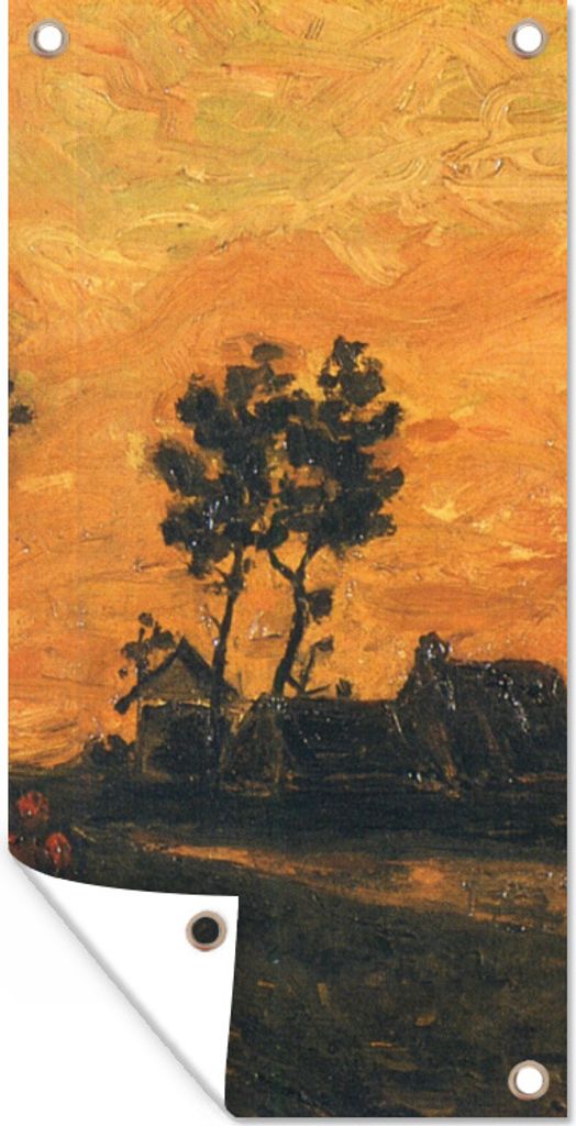 MuchoWow 40x80 cm Outdoor-Poster Gartendeko Sichtschutz Garten Poster für den Garten Landschaft bei Sonnenuntergang - Vincent van Gogh