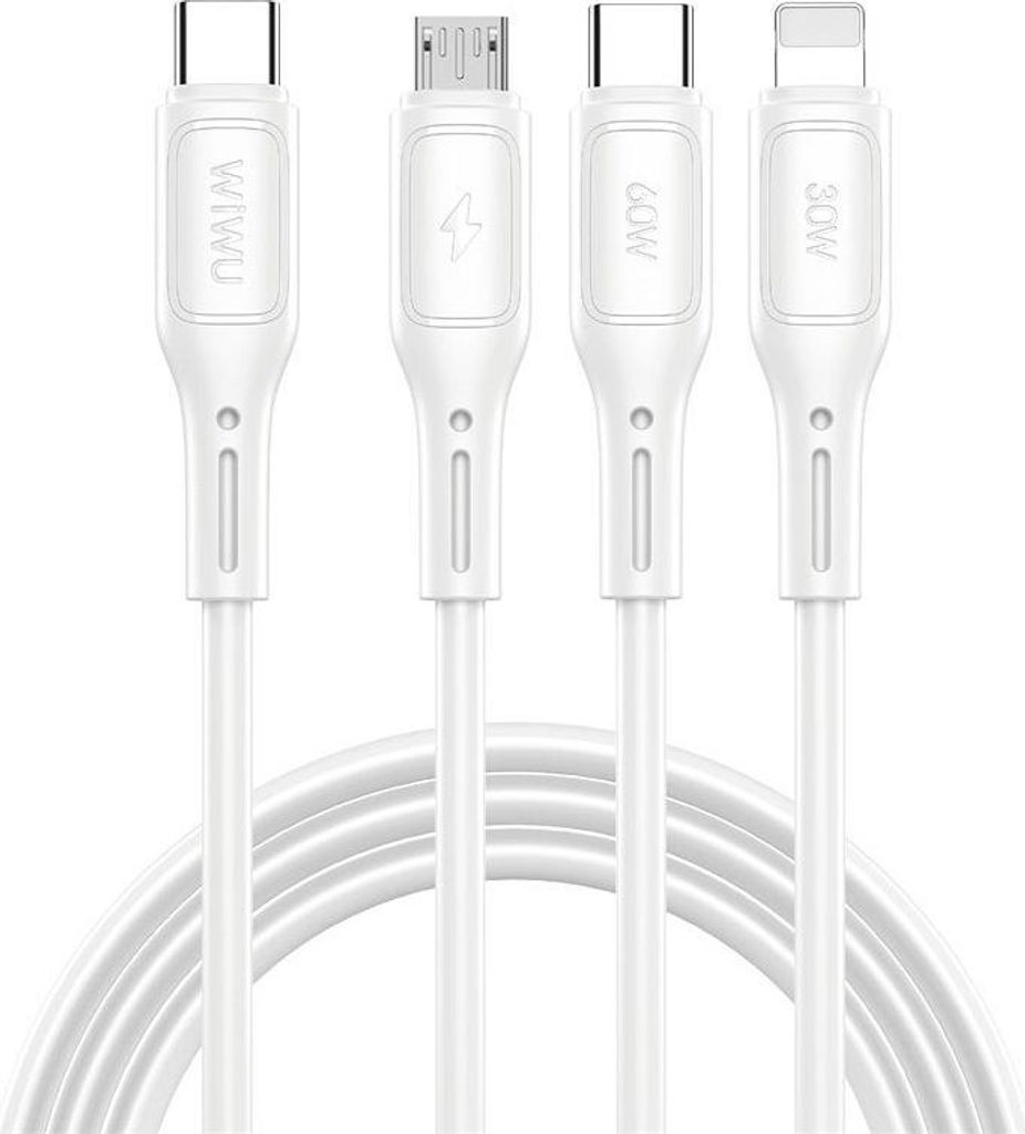WiWU - Starlink Serie USB Kabel Wi-046E 3in1 USB C zu USB C, Micro USB, Lightning 60W 1m - weiss
