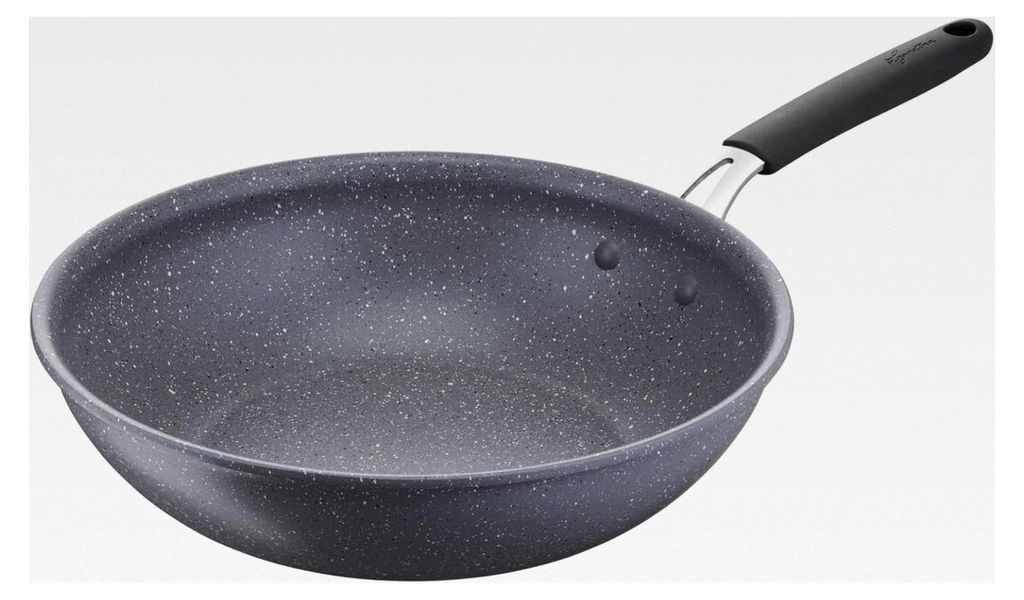 Mineral Wok aus Stahl und Aluminium mit Antihaftbeschichtung + Ø 28 cm, Silikongriff, Steinoptik, für alle Herdarten geeignet