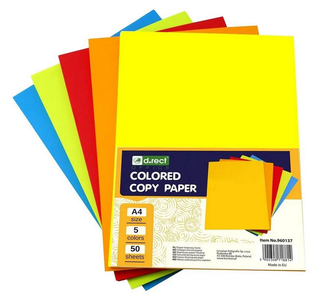 D.RECT Papier Copie A4 Multicolore pour Imprimantes Jet d'Encre - 250 Feuilles