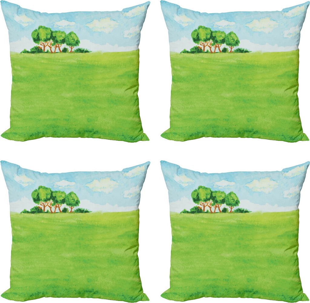 ABAKUHAUS Gras Kissenbezug Set (4 Stück), Europäische Pastoral Ansicht Design, Moderner Doppelseitiger Digitaldruck, 45 cm x 45 cm, Grün Braun