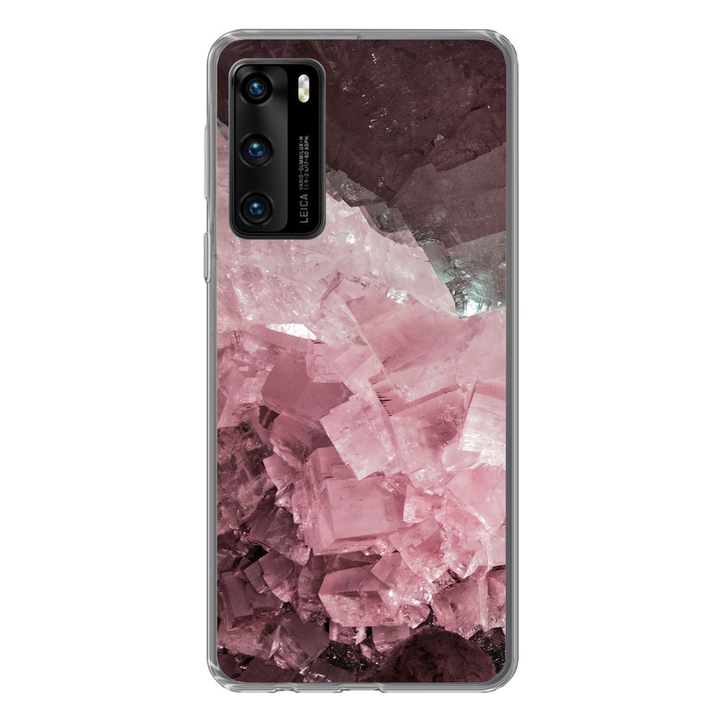 MuchoWow Handyhülle Schutzhülle Hülle für Huawei P40 Naturstein - Rosa - Kristall Silikon Softcase Handy Hülle - Handytasche