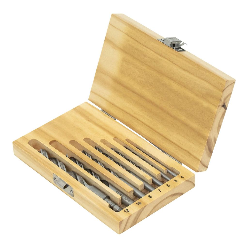 STIER Holzbohrer-Set, 7-teilig, Größen von 4-12 mm, optimal für präzises Bohren in diversen Holzarten, robuste und effiziente Konstruktion, lan...