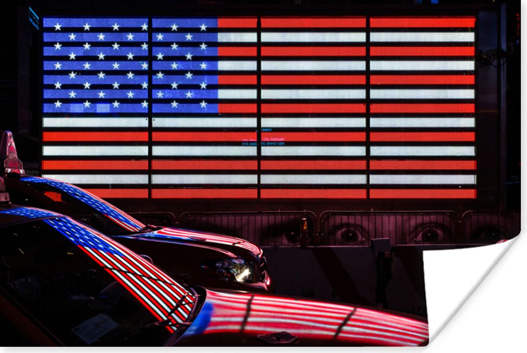 MuchoWow Poster Taxis mit amerikanischer Flagge 60x40 cm - Schlafzimmerdekoration
