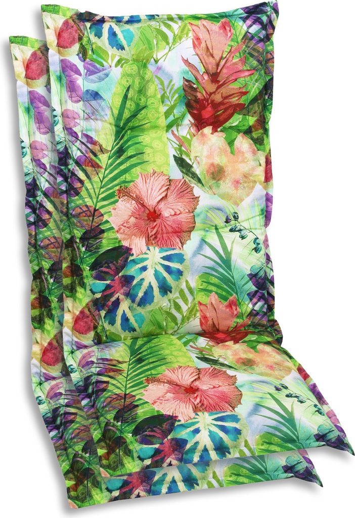 GO-DE Textil, Sesselauflage Hochlehner, 2er Set, Farbe: gruen, Maße: 120 cm x 50 cm x 7 cm, Rueckenhoehe: 70 cm