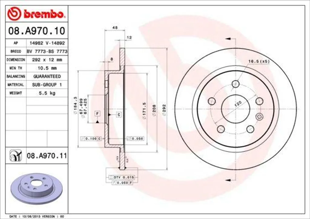 Disque de Frein Arrière OE 23118537 Brembo pour Berline Insignia et Malibu
