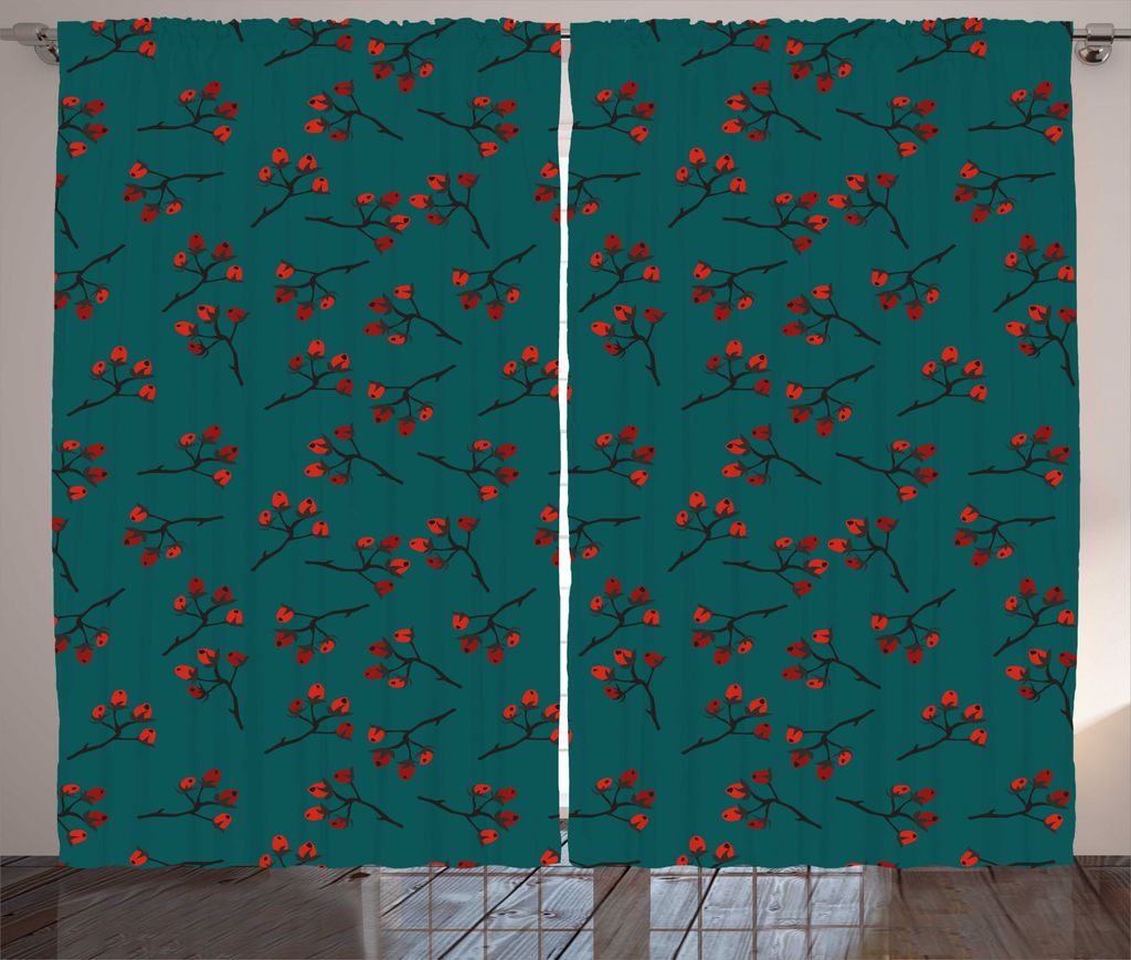 ABAKUHAUS Teal Rustikaler Gardine, Red Berry Weihnachten Rustikales, Schlafzimmer Kräuselband Vorhang mit Schlaufen und Haken, 280 x 175 cm, Teal ...