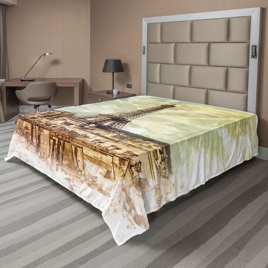 ABAKUHAUS Eiffelturm Bettlaken, Pastell Aquarell Style Druck Vintage Eiffelturm Skyline Pariser Thema Kunst, weiches bequemes oberes Bettlaken für...