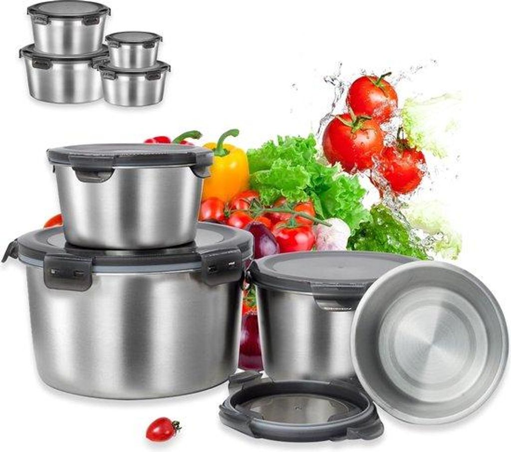 Grosses Metallschalenset mit Deckel, 4 Stück, 304-Stahl, 2-Liter, Campingmengkommenset
