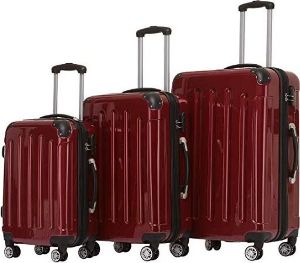 Trolley-Koffer-Set 3-tlg. - Light - XL-Volumen - 4 Rollen - Dehnfalte - 75, 63, 55cm - Rot