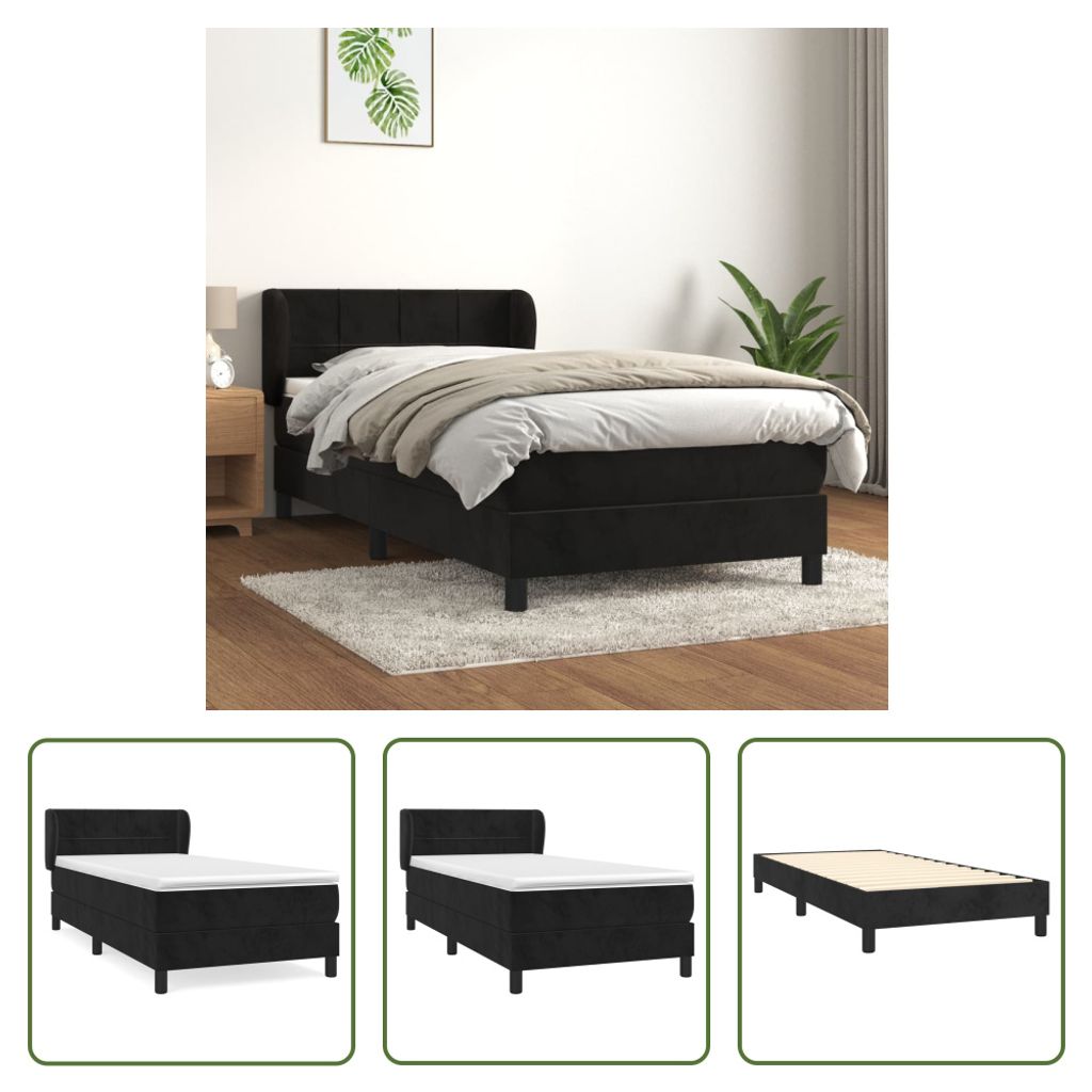 The Living Store Boxspringbett mit Matratze Schwarz 80x200 cm Samt