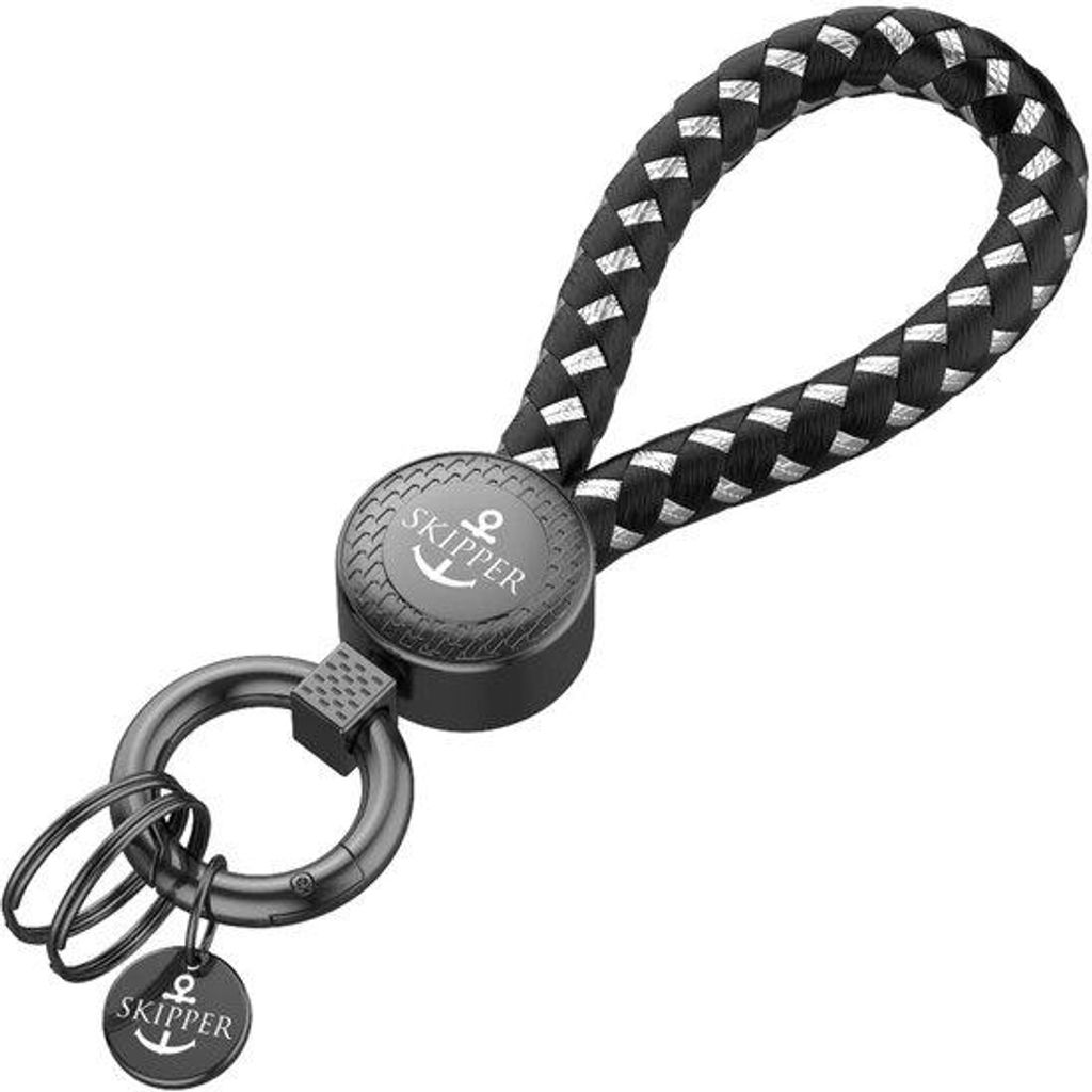 Sleutelhanger imitatieleer karabijnhaak zwart 8874 - Zwart/Wit