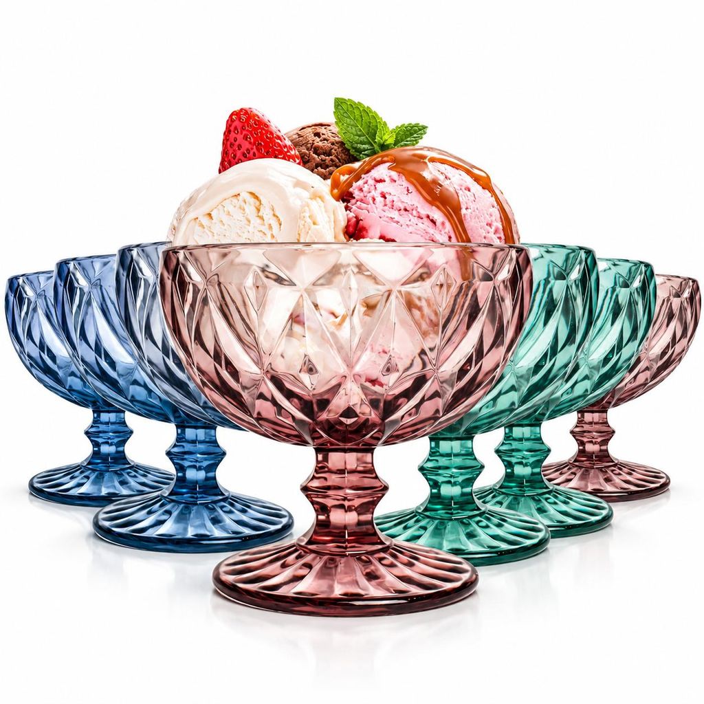 6 kleurrijke ijsbekers, 300 ml. IJsbekers, dessertbekers, Productafbeelding 