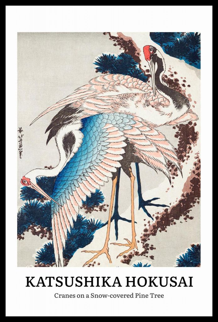 Plakat 40x60cm Design Kraniche im Schnee, Hokusai Vintage für das Wohnzimmer