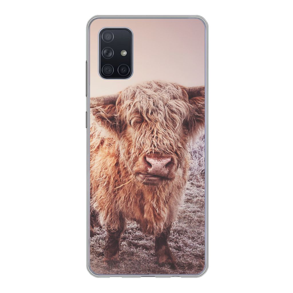 MuchoWow Handyhülle Schutzhülle Hülle für Samsung Galaxy A71 Schottische Hochlandbewohner - Licht - Himmel - Natur Silikon Softcase Handy Hü...