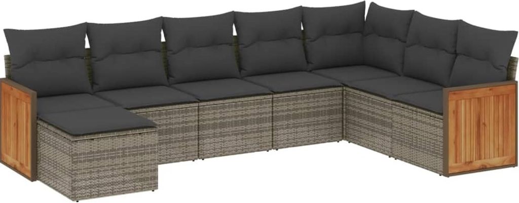 8-tlg. Garten-Sofagarnitur mit Kissen Grau Poly Rattan