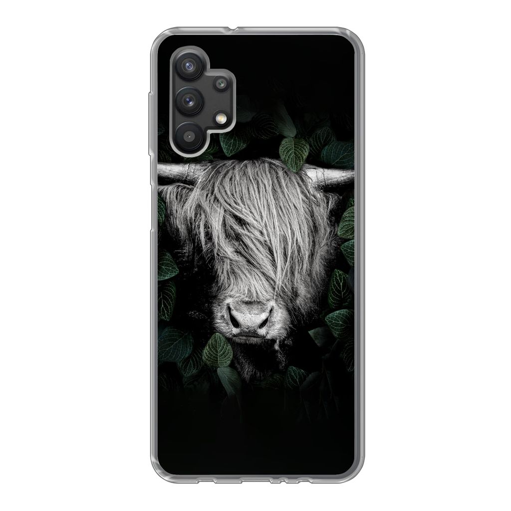 MuchoWow Handyhülle Schutzhülle Hülle für Samsung Galaxy A32 5G Schottischer Highlander - Blätter - Porträt Silikon Softcase Handy Hülle -...