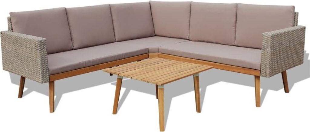 4-tlg. Garten-Lounge-Set mit Auflagen Poly Rattan Grau