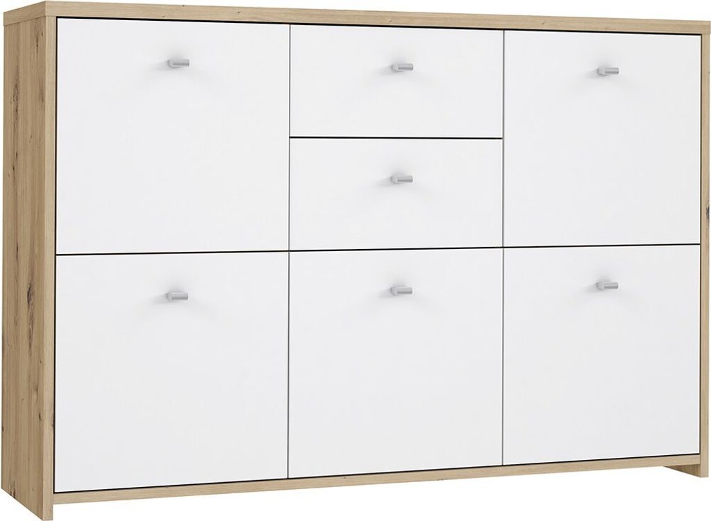 Furniture24 Kommode Best Chest SQNK233 Sideboatd Highboard 5 Türiger 2 Schubladen Artisan Eiche Weiß