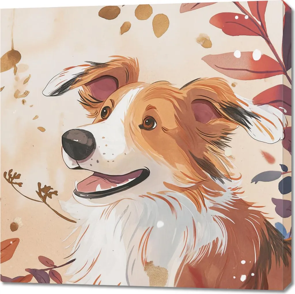 Tableau Collie en automne 90x90 cm : Habillez vos Grands Murs Vides