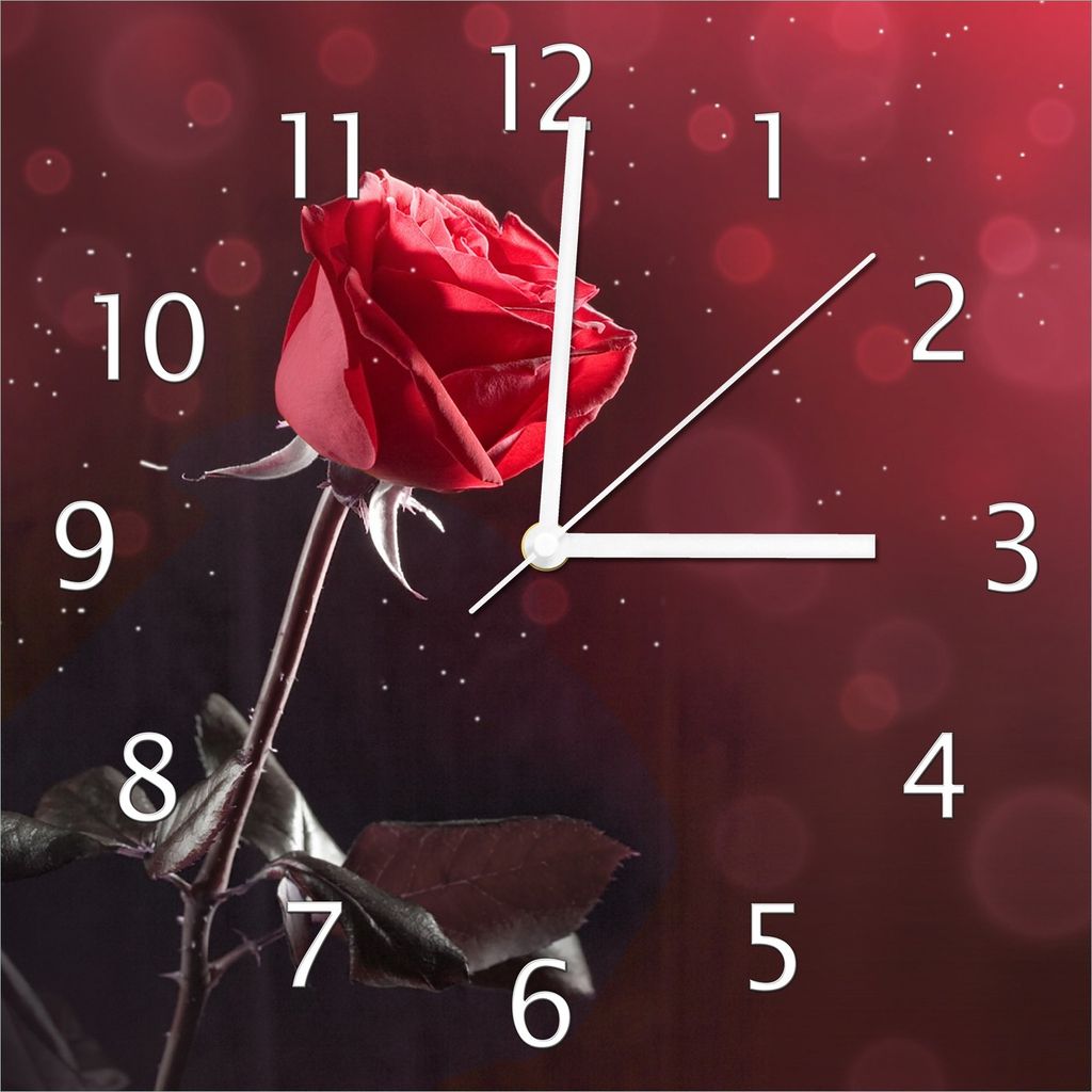 Wallario Design Wanduhr Rote Rose Single aus Echtglas, Größe 30 x 30 cm