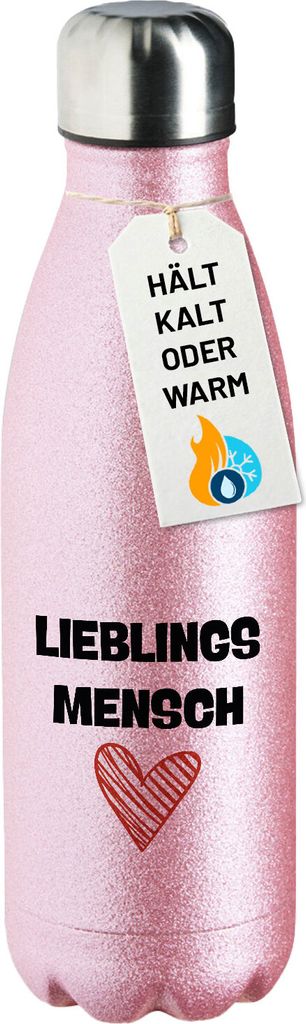 Huuraa Trinkflasche Lieblingsmensch Herz 500ml Pink Edelstahl Wasserflasche Trinkflasche Geschenkidee