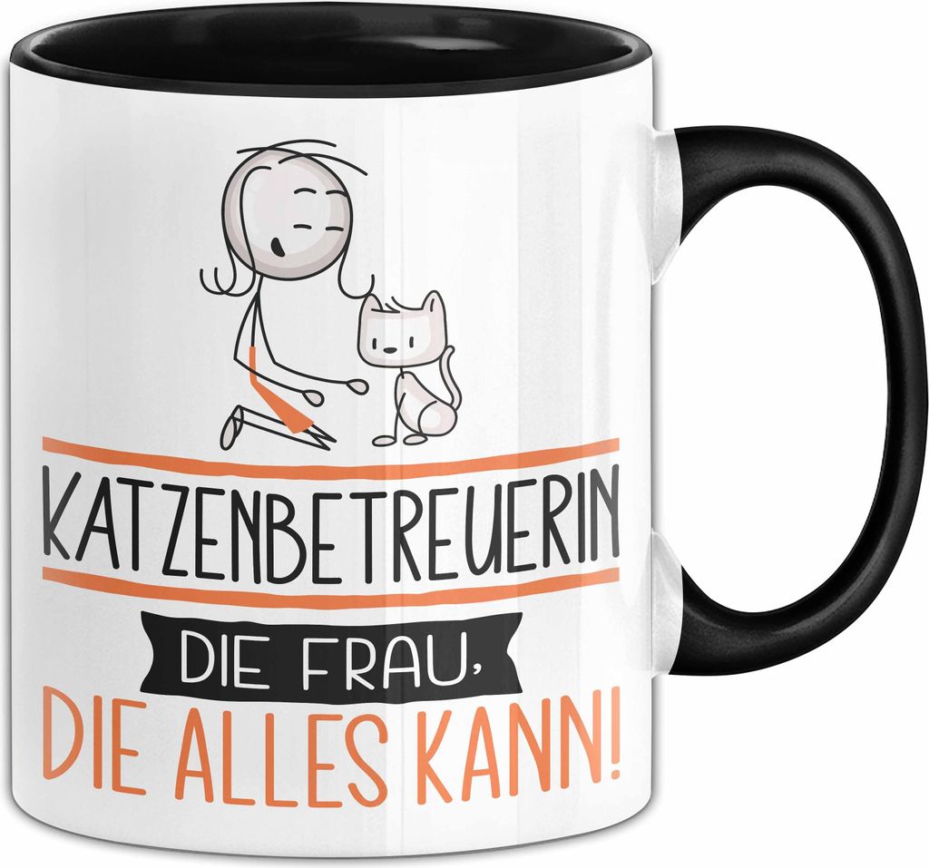 Katzenbetreuerin Geschenk Tasse Becher Die Frau Die Allen Kann Geschenkidee für eine Katzenbetreuerin Lustig (Schwarz)