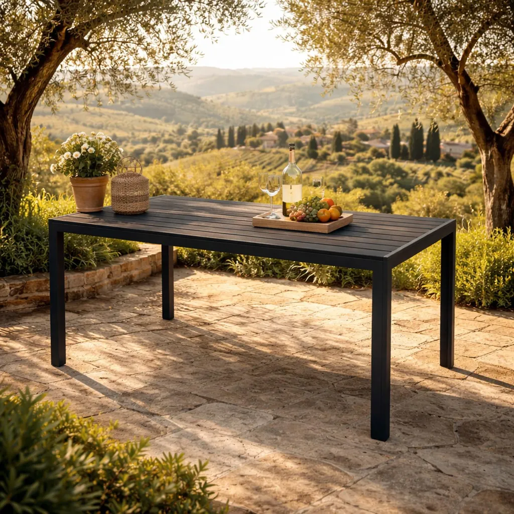Tavolo Giardino Alluminio Nero 125x70 - Tavolo da Pranzo Esterno