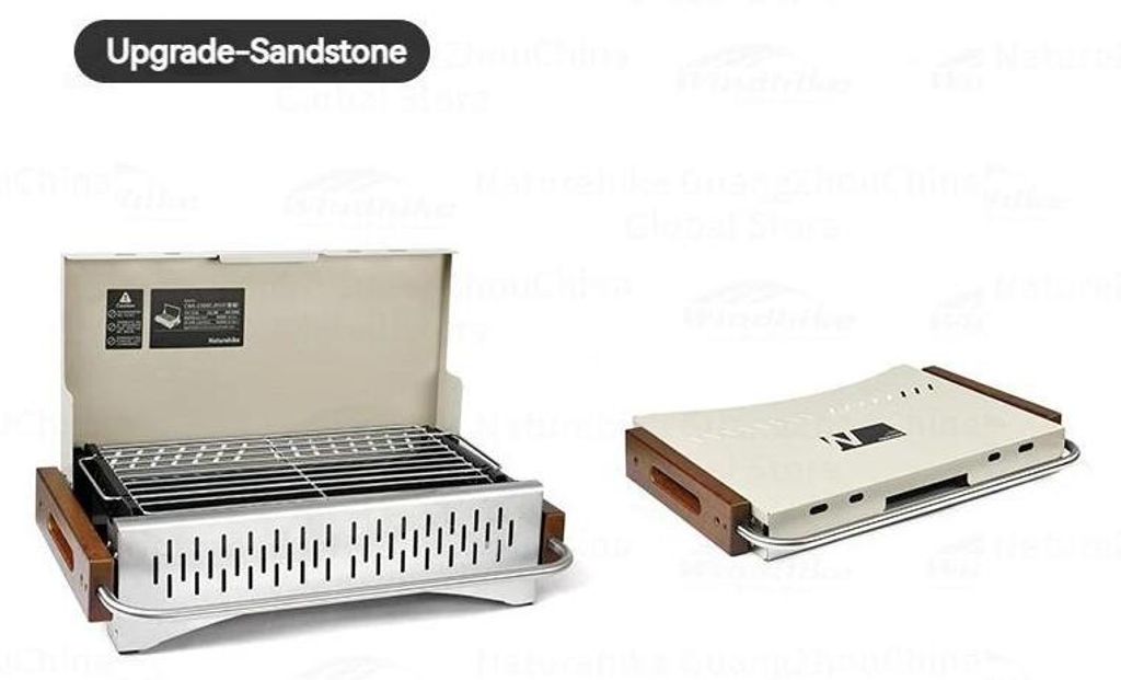 Moyan Tischgrill - Tragbarer Holzkohlegrill für Camping und Picknick - Edelstahl & Emaille - Für 3–5 Personen - 50,5x33,5x33,5 cm - Sandstein
