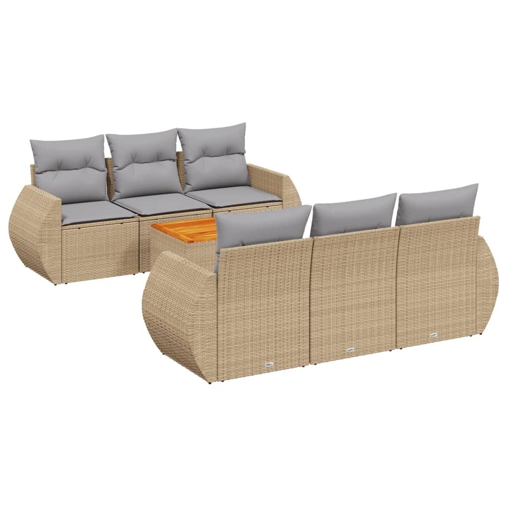 vidaXL 7-tlg. Garten-Sofagarnitur mit Kissen Beige Poly Rattan