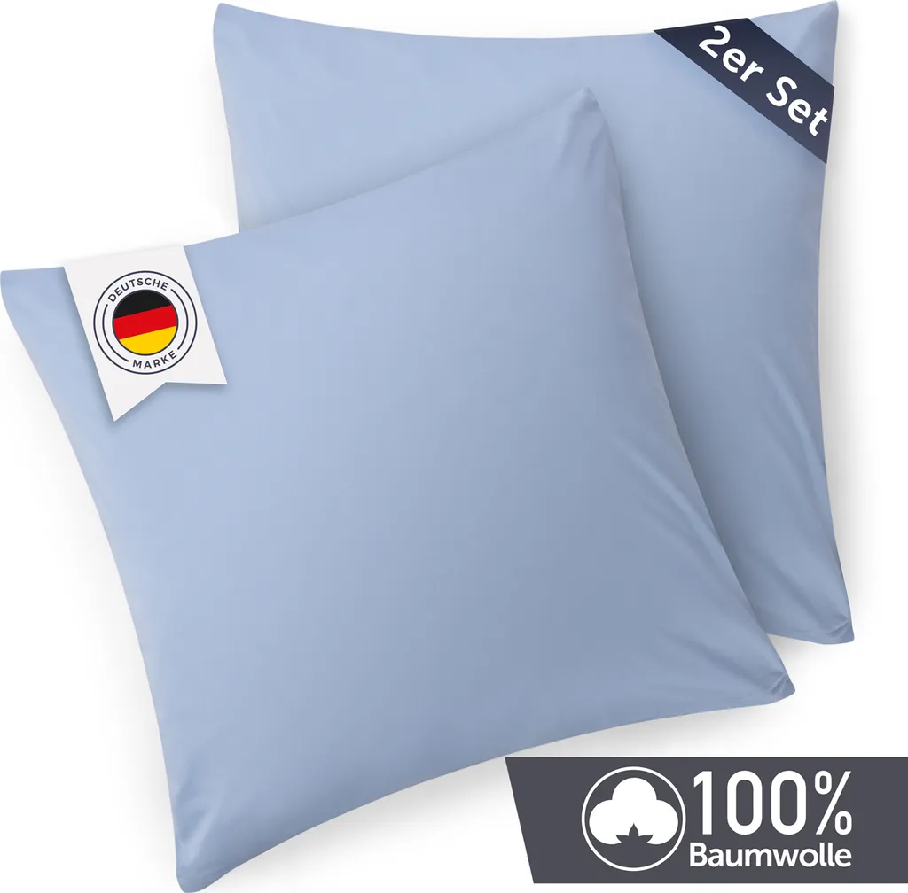 Blumtal Set 2 Federe 80x80 cm Blu - 100% Cotone Jersey con Zip