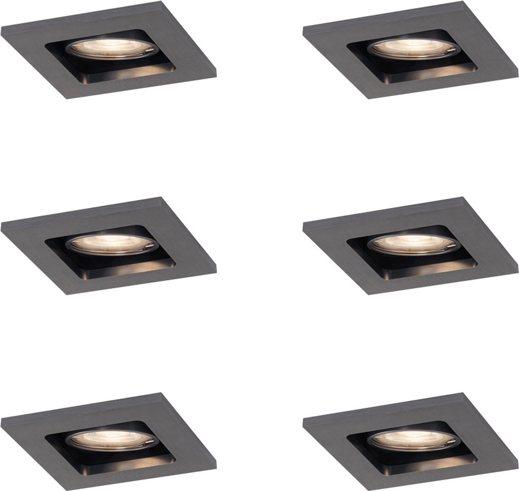 QAZQA - Set mit 6 modernen Einbaustrahlern Gunmetal GU10 50mm Rund Kippbar - Qure I Wohnzimmer I Schlafzimmer - Aluminium - LED geeignet GU10