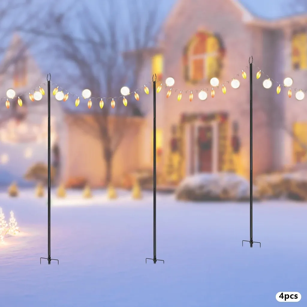 Poteaux guirlande lumineuse solution sans perçage kit 4 pièces fer 3m