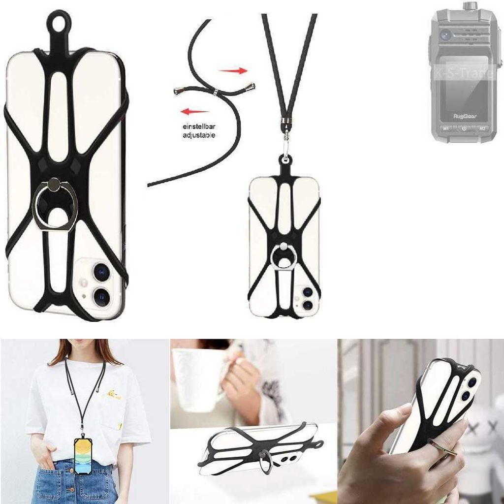 K-S-Trade 3in1 Handykette Handyband Handykordel Halsband Smartphone-Ring Handy-Ring kompatibel mit RugGear RG440 Fingerhalterung Handyring