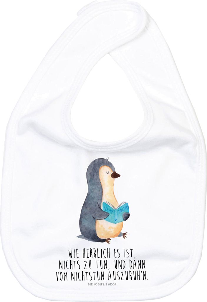 Mr. & Mrs. Panda Lätzchen Pinguin Buch - Weiß - Geschenk, Für Babys, Urlaub, Ferien, Lesen, Kinderlätzchen, Baumwoll-Lätzchen, Schlabberlatz, ...