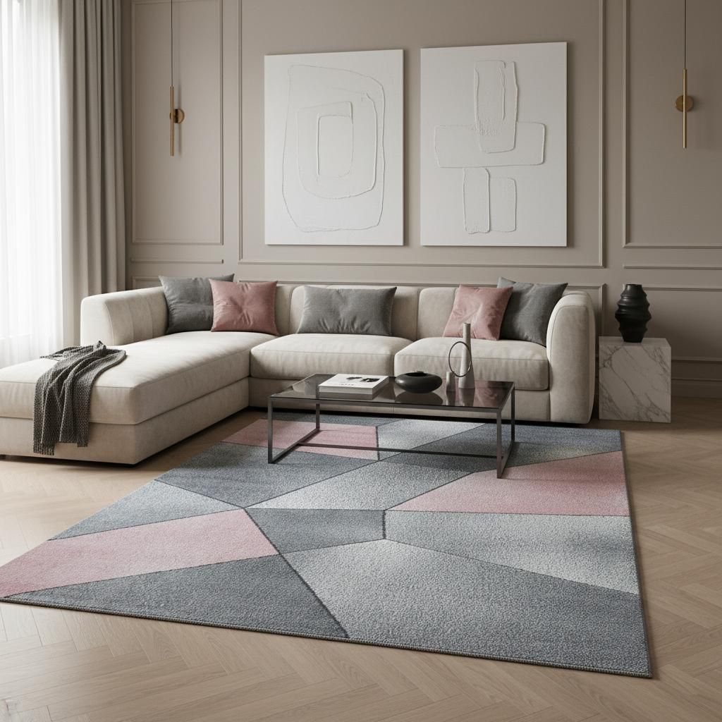 Moderner Teppich Geometrisch Zeitlos Waschbar Strapazierfähig | Läufer Pink 80x250 cm Flur Saugroboter geeignet Gekettelt | ANDALO – Kadima Design