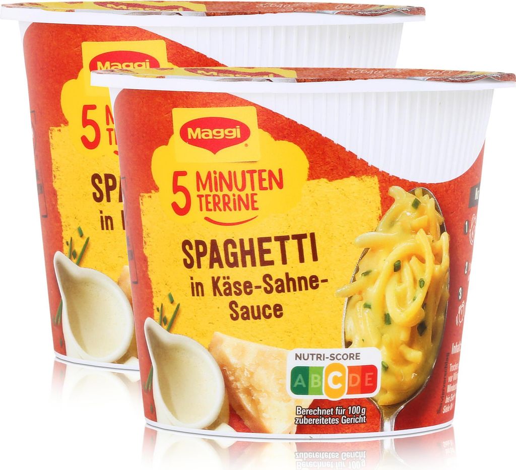 Maggi 5 Minuten Terrine Spaghetti in Käse-Sahne-Sauce 62g (2er Pack)