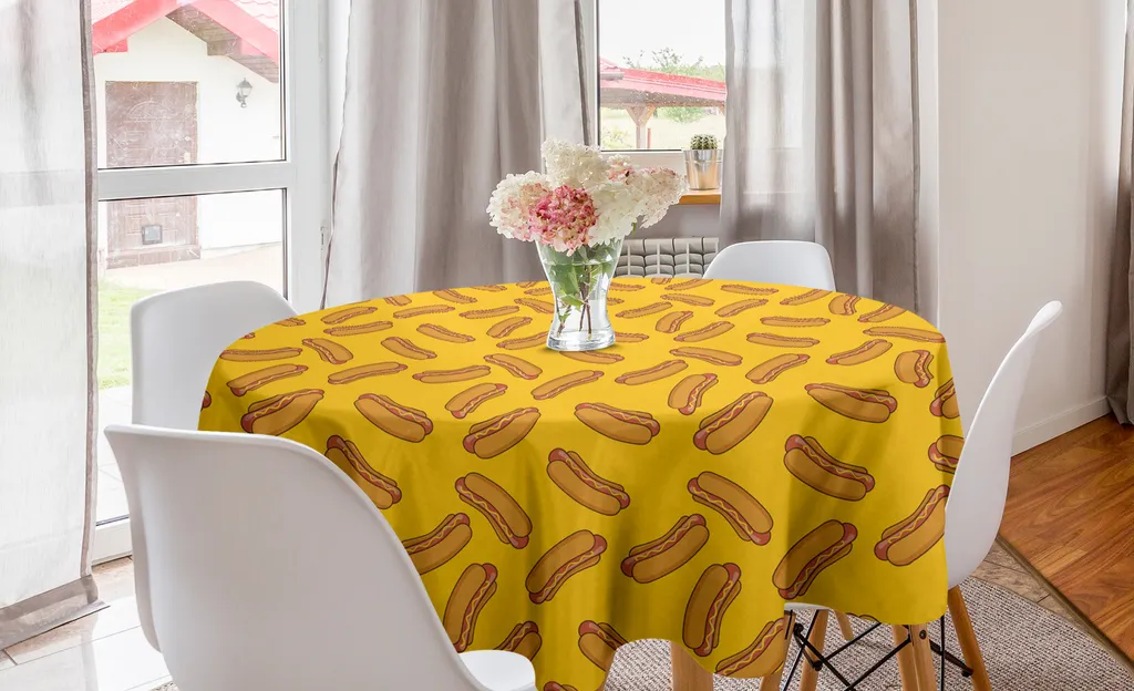 ABAKUHAUS Tovaglia rotonda Hotdog, Delizioso cibo Semplice doodle, Tovaglia circolare Copertura per sala da pranzo Decorazione cucina, 150 cm, Arancione Albicocca