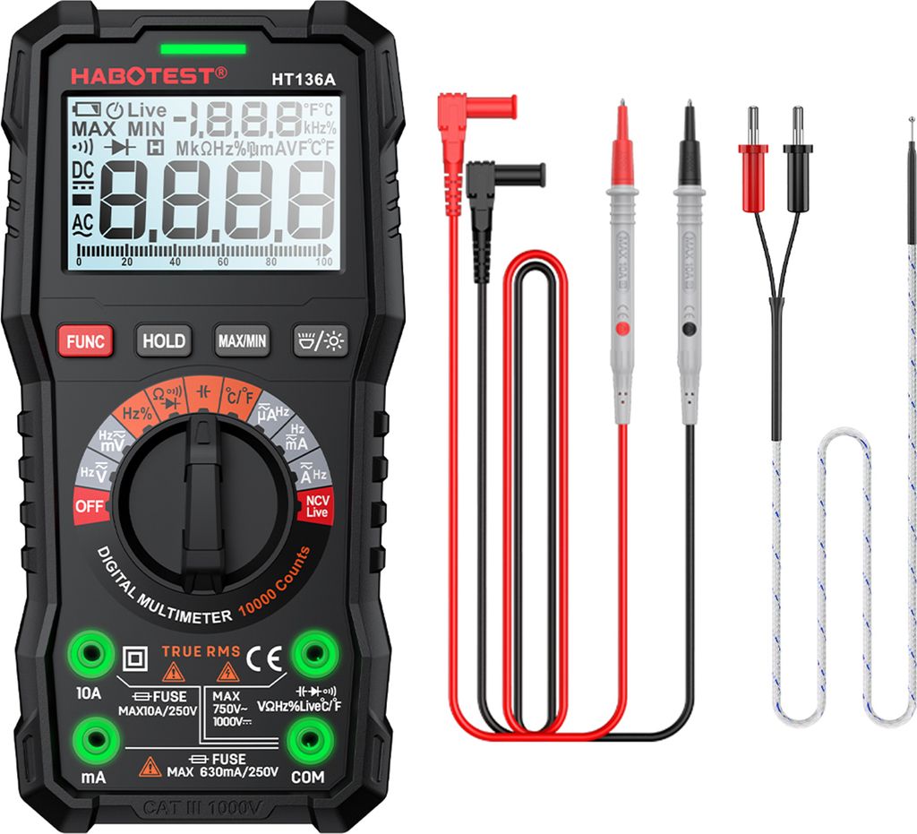HABOTEST HT136A Digitalmultimeter 10000 Zaehlt Spannungsstromdetektor mit Kapazitaetswiderstand Frequenztemperaturtest