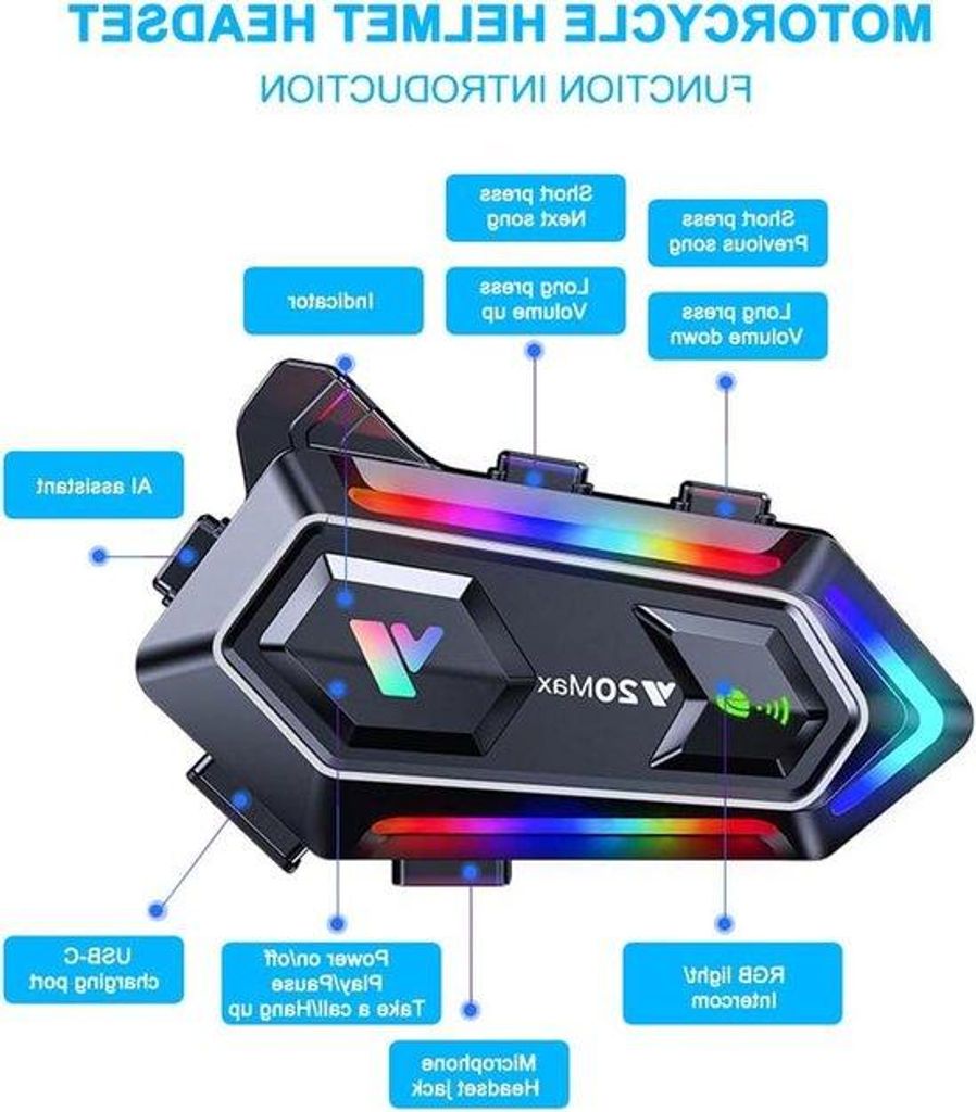 Wasserdichte Lautsprecher für Motorradhelme – Intercom-Kommunikationssystem mit Bluetooth-Headset – Hi-Fi-Kopfhörer/IPX6 – 1000 mAh, 300 m ...
