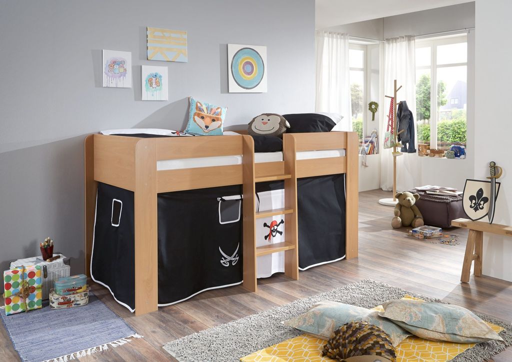 Relita Halbhochbett ANDI Liegefläche 90 x 20 cm Nachbildung natur inkl. Vorhang; BH1684114+TX5002029