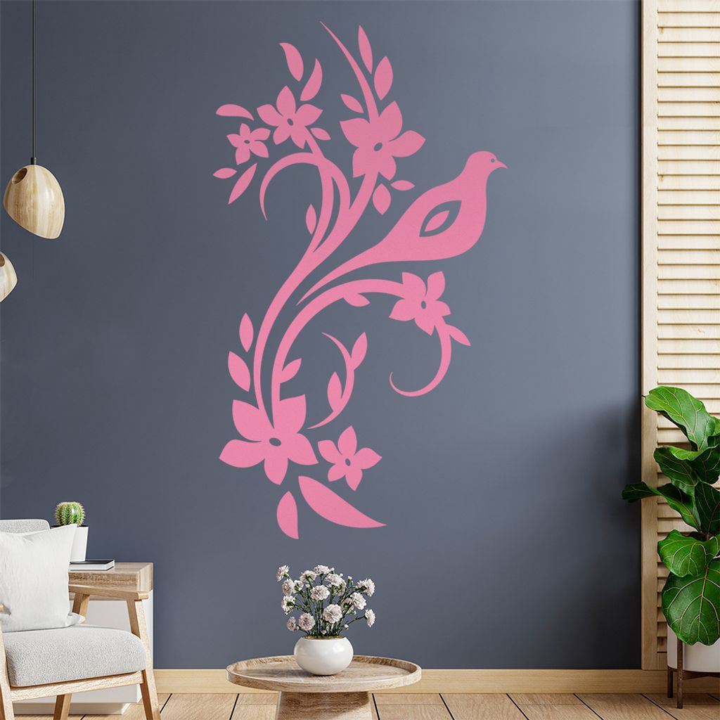 Vogel Ranke Blüte Wandtattoo in 6 Größen - Wandaufkleber Wall Sticker - Dekoration, Küche, Wohnzimmer, Schlafzimmer, Badezimmer