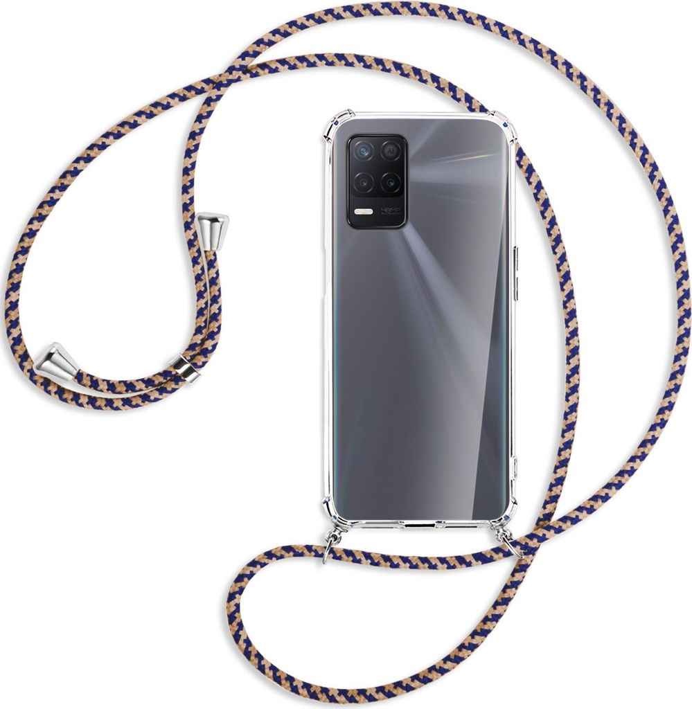 Handykette Backcover-Schutzhülle mit Band (Metall silberfarben) für Realme 8 5G (RMX3241) / V13 5G - blau+beige