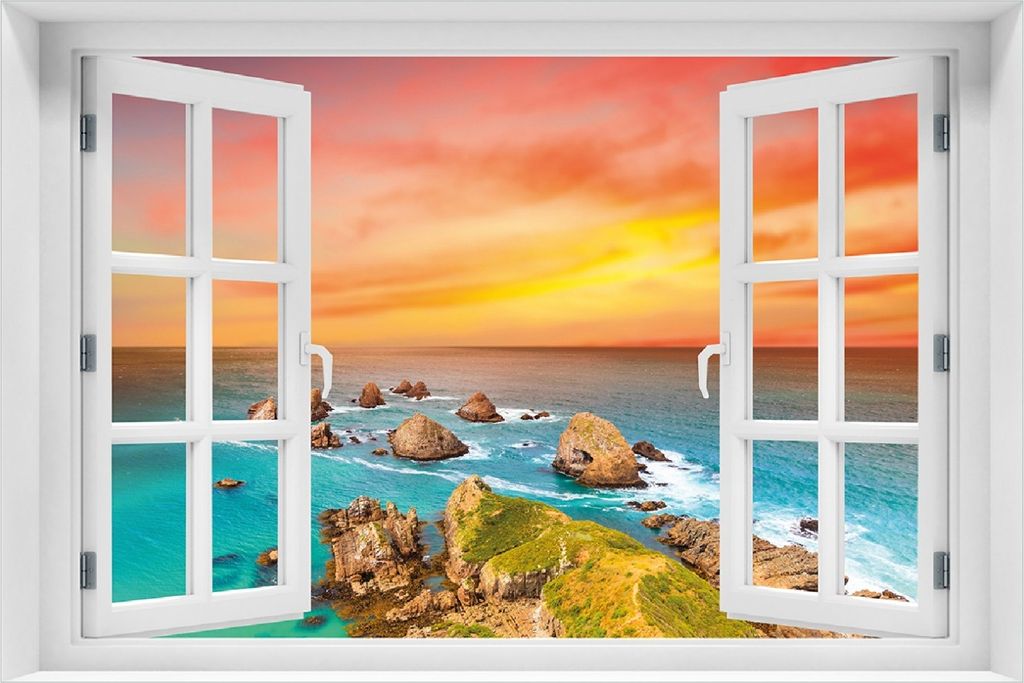 Wallario Poster mit Fenster-Illusion: Himmel am Abend, Größe: 100 x 150 cm