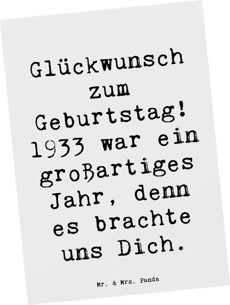 Mr. & Mrs. Panda Postkarte Spruch 1933 Geburtstag - Weiß - Geschenk, Jubiläum, einzigartige Persönlichkeit, Glückwunsch, Du, Ansichtskarten, An...