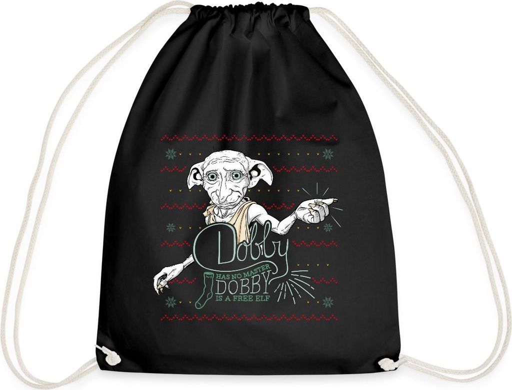 Spreadshirt Harry Potter X-Mas Dobby Weihnachtself Turnbeutel, One size, Schwarz