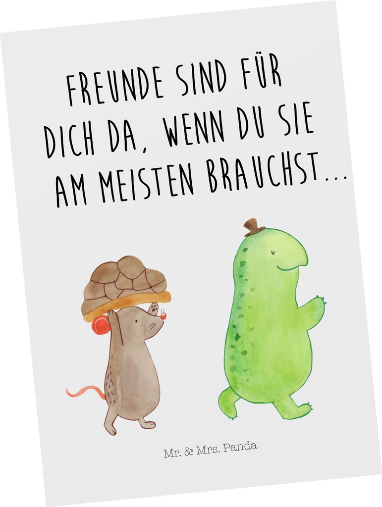 Mr. & Mrs. Panda Grußkarte Schildkröte Maus - Weiß - Geschenk, Hilfe, Postkarte, bildkarte, Postkarten, Kunstkarten, Ansichtskarte, Freunde