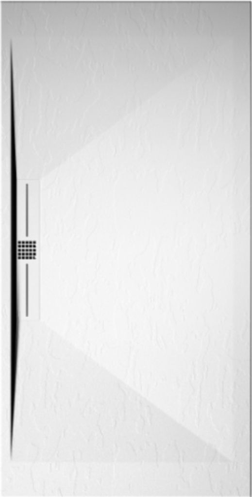 Mineralguss-Duschwanne extra flach EDIS Schieferoptik WEIß 90x130 cm Edelstahl in chrom Ablaufschutz in Chrom