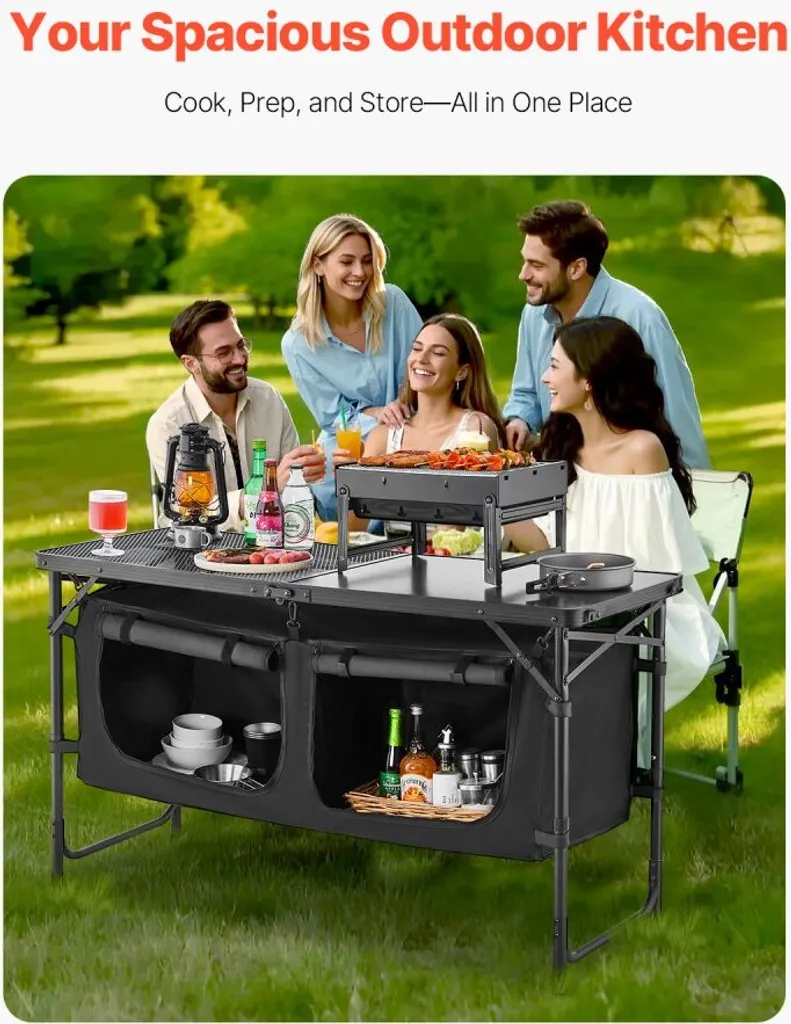 Table de cuisson camping pliante pour barbecue - Cuisine mobile noire - 2