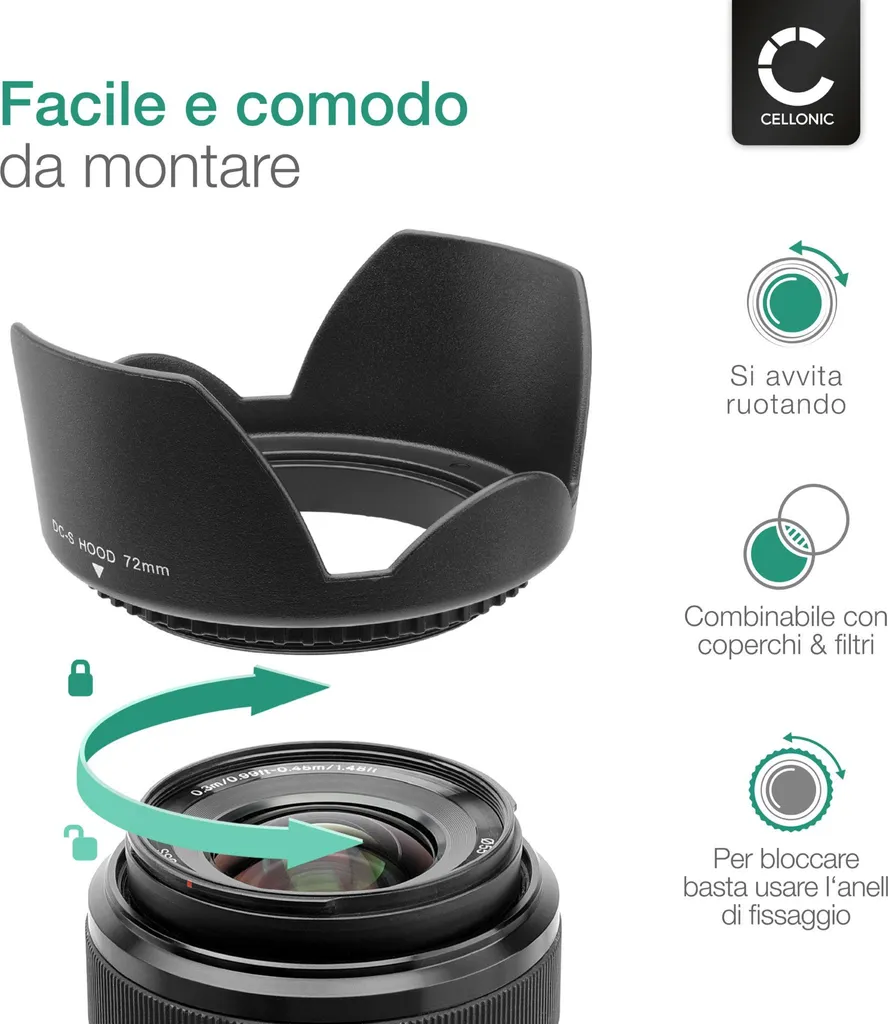 PATIKIL Paraluce Per Obiettivo 72mm In Lega – Superficie Opaca, Antiriflesso, Protezione Anti-urto